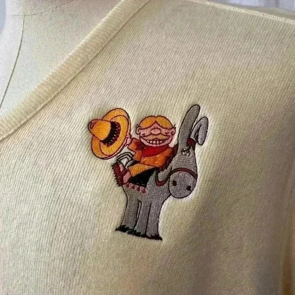 Pale Yellow V-neck Sweater With Donkey/mexican/sombrero Logo On Chest. Sz XL - Picture 2 of 5